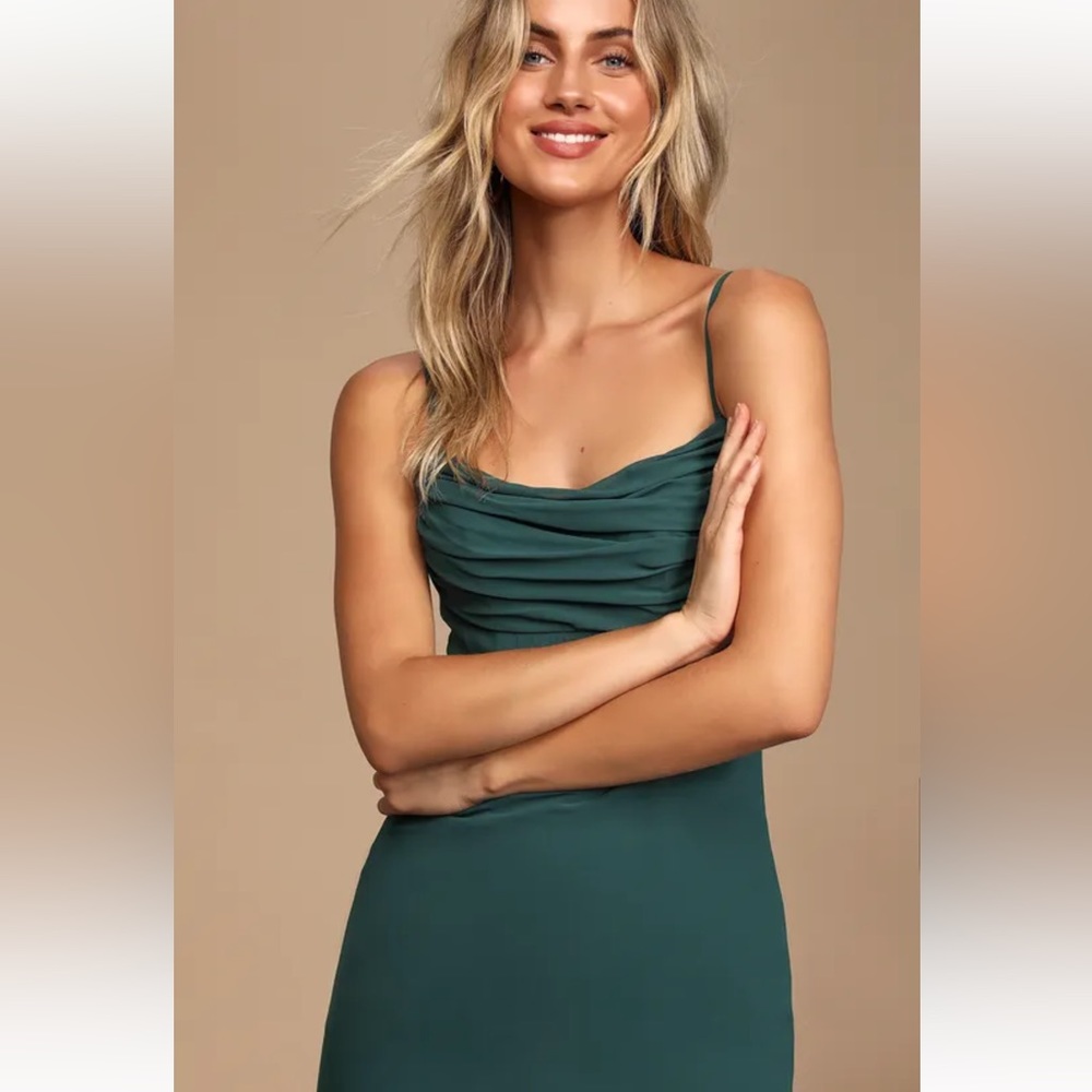 NWT Lulus Captivated Emerald Green Cowl Neck Maxi Dress Sz 4